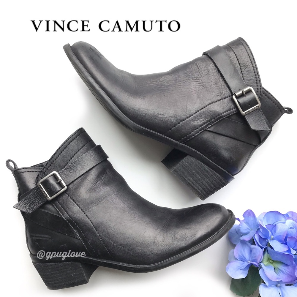 VINCE CAMUTO Beamer Black Leather Ankle Boots 8